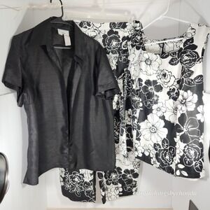 Studio C 3 Piece Set Size 18W Plus Black & White Floral, Sleeveless & Blk Jacket